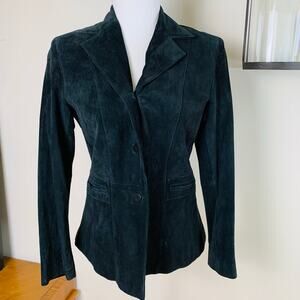 Vintage Liz Clairborne Petite Size S Women's Genuine Suede Blazer Jacket Black